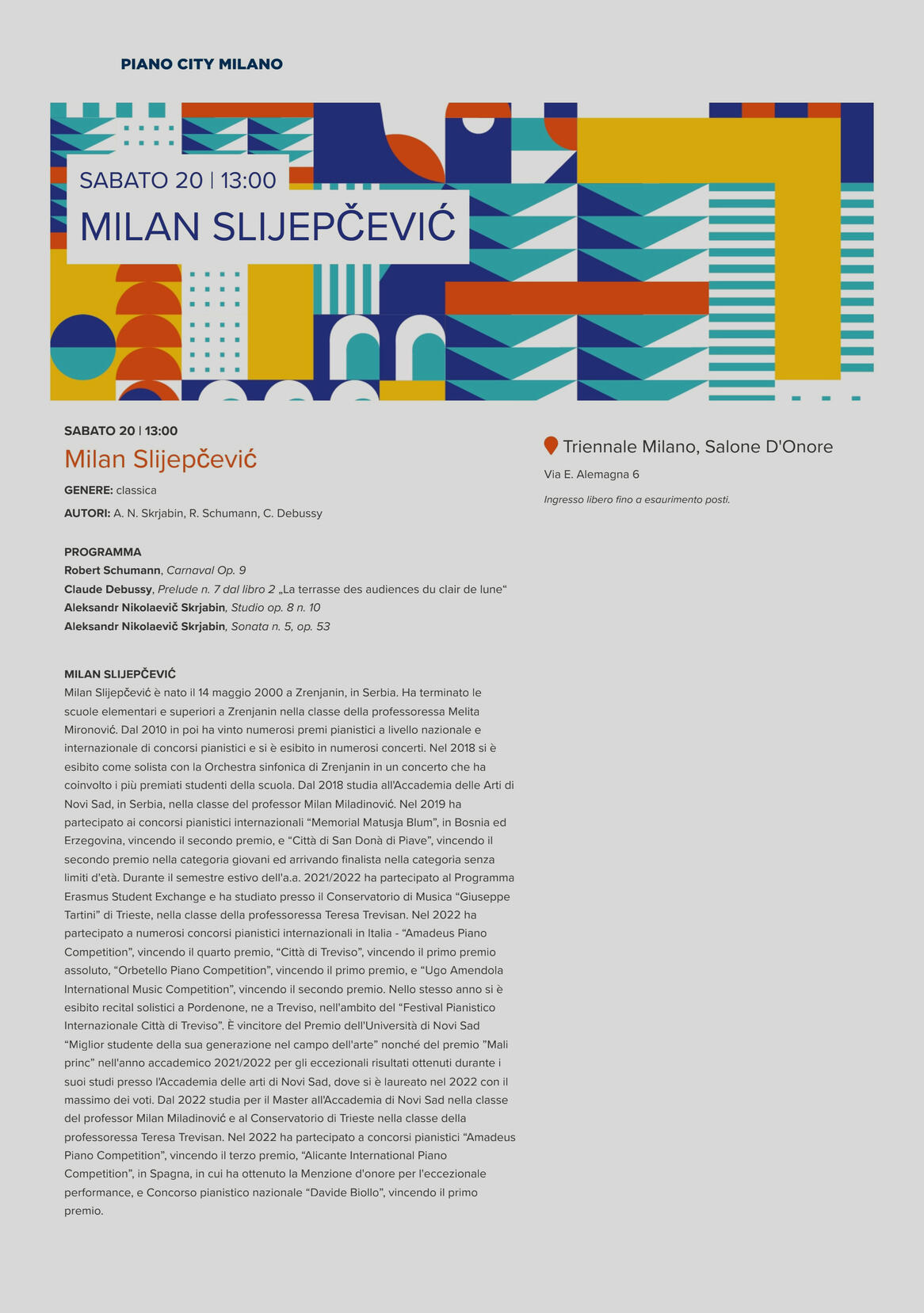 Recital solistico Piano City Milano 20 maggio 2023 Triennale Milano, Italia R. Schumann C. Debussy A. Skrjabin ㅤㅤㅤㅤㅤㅤㅤㅤㅤㅤㅤㅤㅤㅤㅤㅤㅤㅤㅤㅤㅤㅤㅤㅤㅤㅤㅤㅤㅤㅤㅤㅤㅤㅤㅤㅤ